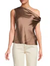 Renee C Cowl Off Shoulder Satin Top In Neutral