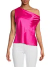 Renee C Women's One Shoulder Satin Top In Fuchsia
