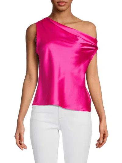 Renee C Women's One Shoulder Satin Top In Fuchsia