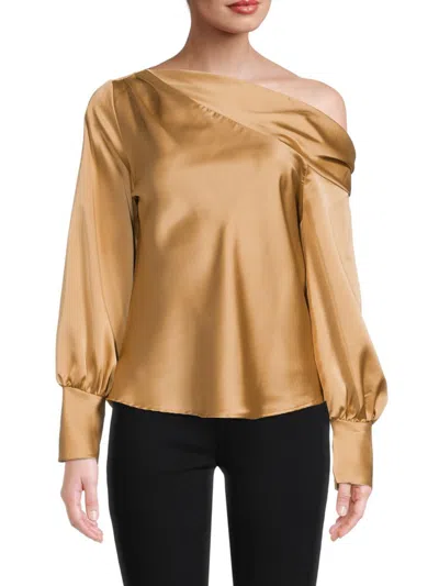 Renee C Women's One Shoulder Satin Top In Gold