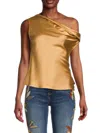 Renee C Women's One Shoulder Satin Top In Gold