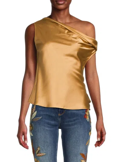 Renee C Women's One Shoulder Satin Top In Gold