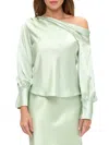 Renee C Women's One Shoulder Satin Top In Green