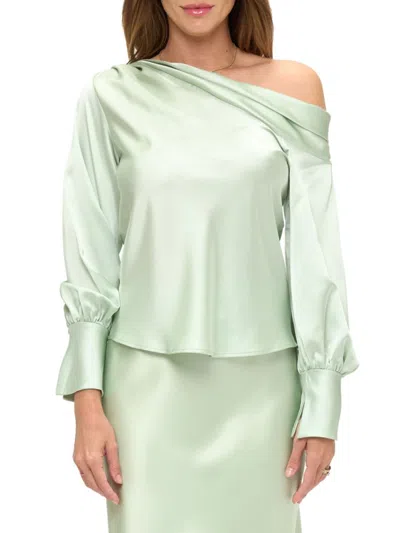 Renee C Women's One Shoulder Satin Top In Green