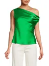 Renee C Women's One Shoulder Satin Top In Green