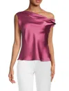Renee C Women's One Shoulder Satin Top In Magenta