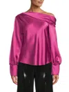 Renee C Women's One Shoulder Satin Top In Magenta