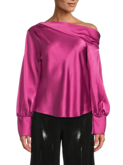 Renee C Women's One Shoulder Satin Top In Magenta