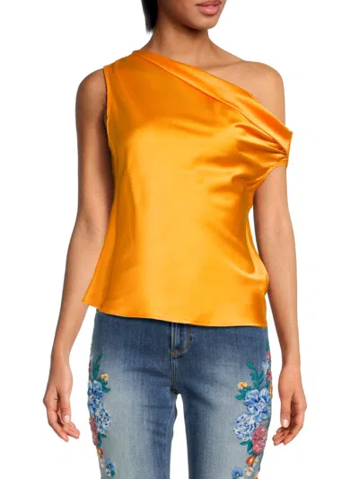 Renee C Women's One Shoulder Satin Top In Marigold