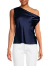 Renee C Women's One Shoulder Satin Top In Navy