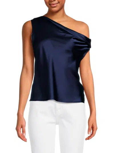Renee C Women's One Shoulder Satin Top In Navy