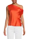 Renee C Women's One Shoulder Satin Top In Orange