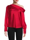Renee C Women's One Shoulder Satin Top In Red