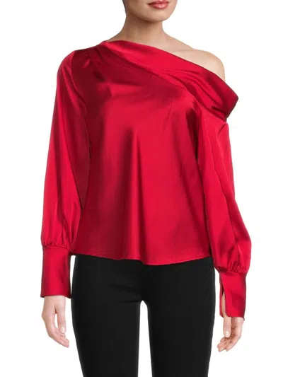 Renee C Women's One Shoulder Satin Top In Red