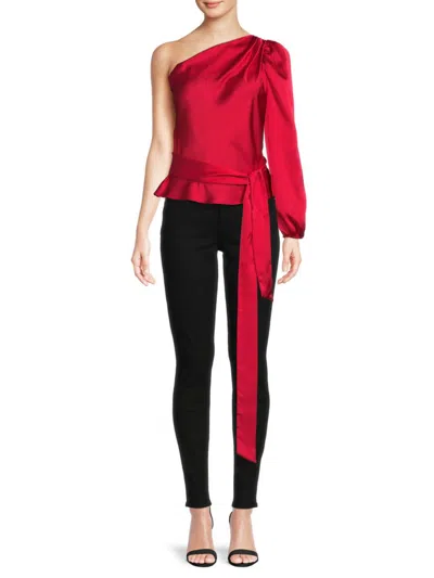 Renee C Women's One Shoulder Satin Top In Red