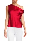 Renee C Women's One Shoulder Satin Top In Red