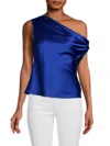 Renee C Women's One Shoulder Satin Top In Royal Blue