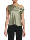 Renee C Women's One Shoulder Satin Top In Sage