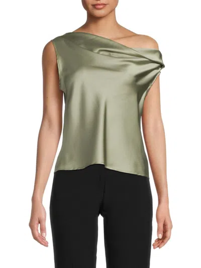 Renee C Women's One Shoulder Satin Top In Sage