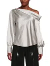 Renee C Women's One Shoulder Satin Top In Silver