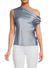 Renee C Women's One Shoulder Satin Top In Steel Blue