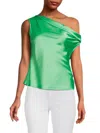 Renee C Women's One Shoulder Satin Top In Tea Green