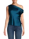 Renee C Women's One Shoulder Satin Top In Teal