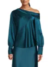 Renee C Women's One Shoulder Satin Top In Teal
