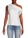 Renee C Women's One Shoulder Satin Top In White