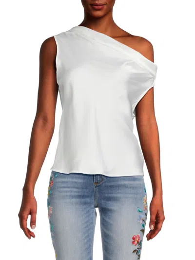 Renee C Women's One Shoulder Satin Top In White