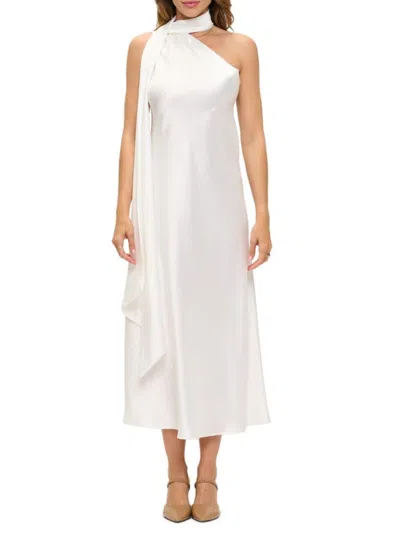 Renee C Women's One Shoulder Scarf Satin Midi Dress