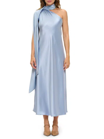 Renee C Women's One Shoulder Scarf Satin Midi Dress