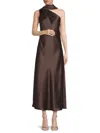 Renee C Women's One Shoulder Scarf Satin Midi Dress In Brown