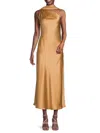 Renee C Women's One Shoulder Scarf Satin Midi Dress In Gold