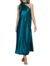 Renee C Women's One Shoulder Scarf Satin Midi Dress In Hunter Green