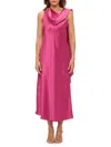 Renee C Women's One Shoulder Scarf Satin Midi Dress In Pink