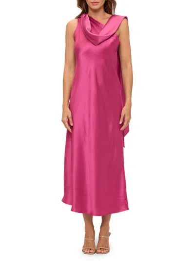 Renee C Women's One Shoulder Scarf Satin Midi Dress In Pink