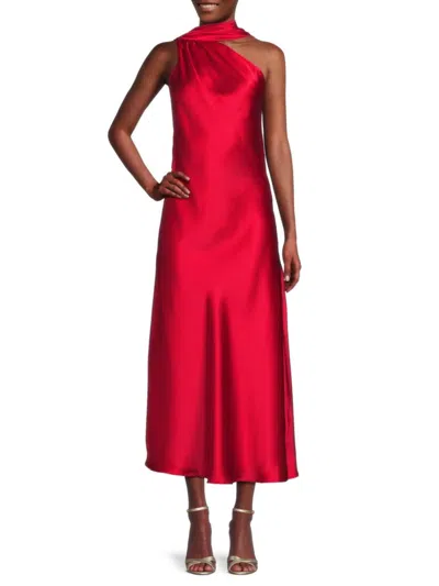 Renee C Women's One Shoulder Scarf Satin Midi Dress In Red