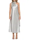 Renee C Women's One Shoulder Scarf Satin Midi Dress In Silver