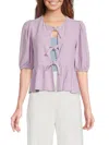 Renee C Women's Open Front Linen Blend Top In Lavender