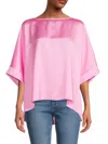 Renee C Women's Oversized Satin Top In Barbie Pink