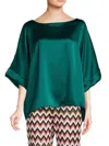 Renee C Women's Oversized Satin Top In Hunter Green