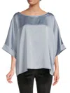 Renee C Women's Oversized Satin Top In Steel Blue