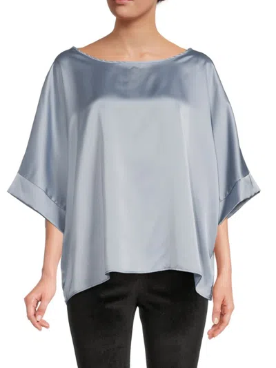 Renee C Women's Oversized Satin Top In Steel Blue