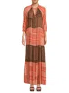 Renee C Women's Paisley Print Tiered Maxi Dress In Coral