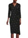 Renee C Women's Pineapple Print Sheath Wrap Dress In Black