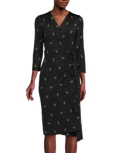 Renee C Women's Pineapple Print Sheath Wrap Dress In Black
