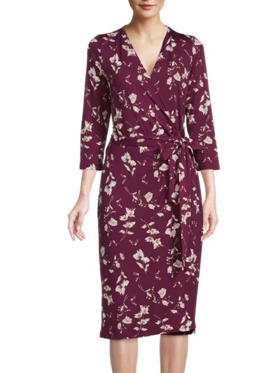 Renee C Women's Pineapple Print Sheath Wrap Dress In Burgundy