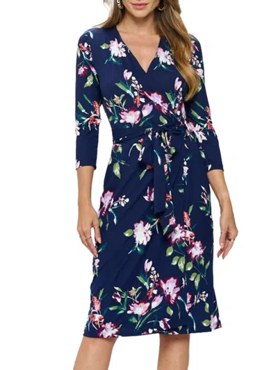 Renee C Women's Pineapple Print Sheath Wrap Dress In Navy