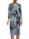Renee C Women's Pineapple Print Sheath Wrap Dress In Paisley Navy